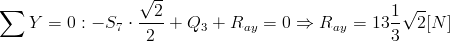 Suma Y=0: -S7*2^0,5/2+Q3+Ray=0=>Ray=13 1/3*2^0,5[N]