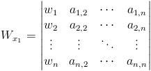 Wzór ogólny na macierz wyznacznika Wxi ogólnego układu równań