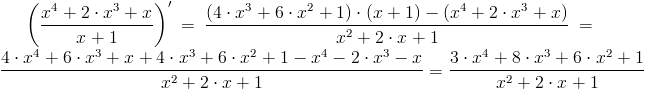 Obliczenie pochodnej funkcji f(x)=(x^4+2 * x^3+x) / (x+1)