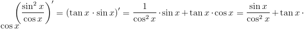 Obliczenie pochodnej funkcji f(x)=(sin^2 x)/(cos x)