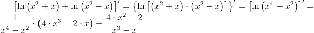 Pochodna funkcji f(x)=ln(x^2+x)+ln(x^2-x)