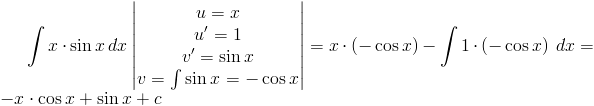 rozwiązanie całki z funkcji f(x)=x * sin x