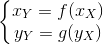left{begin{matrix}x_Y=f(x_X) \ y_Y=g(y_X)end{matrix}right}