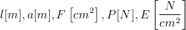 l[m], a[m], Fleft[cm^2right], P[N], Eleft[frac{N}{cm^2}right]