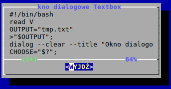Okno dialogowe textbox utworzone w BASH-u za pomocą polecenia dialog