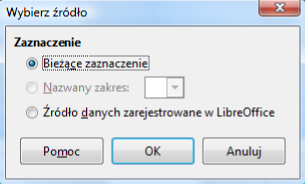 Widok okna Wybierz źródło programu Calc pakietu LibreOffice