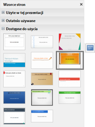 Okno Wzorce stron programu Impress pakietu LibreOffice