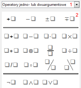 Okno Elementy programu Math pakietu LibreOffice