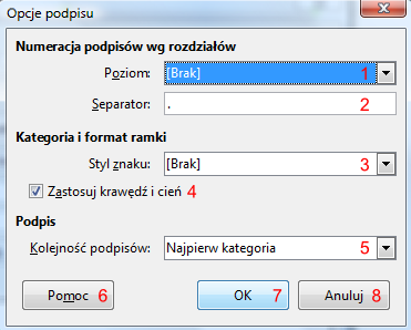 Okno Opcje podpisu w programie Writer pakietu LibreOffice