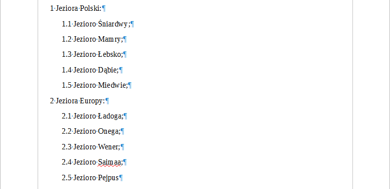 Przykład listy numerowanej w programie Writer pakietu LibreOffice