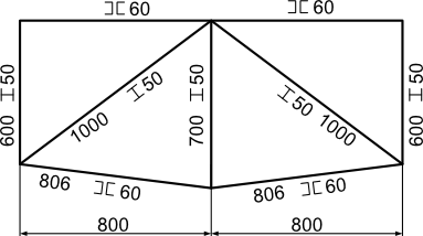 Przykład rysunku konstrukcji kształtownikowej z jej oznaczeniami wymiarowymi.