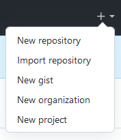 GitHub - menu wyboru między innymi tworzenia nowego repozytorium
