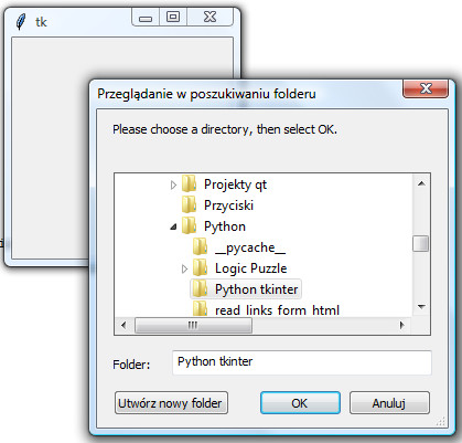 Widok okna dialogowego do wyboru folderu w systemie Windows