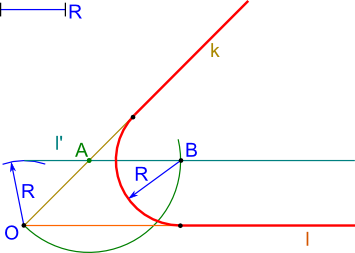 Konstrukcja zaokrąglenia kąta zadanym promieniem R
