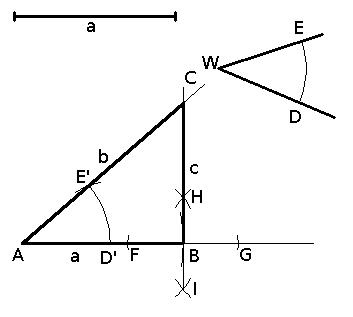 Kreślenie trójkąta prostokątnego o zadanej długości jednej z przyprostokątnych i danym kącie.