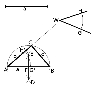 Kreślenie trójkąta prostokątnego o zadanej długości przeciwprostokątnej i danym kącie.